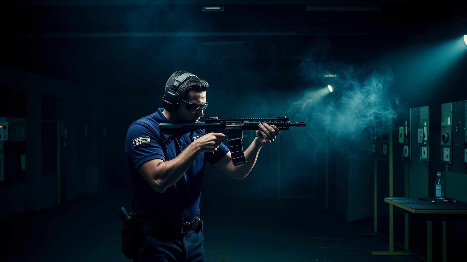 Firearms instructor training at indoor range